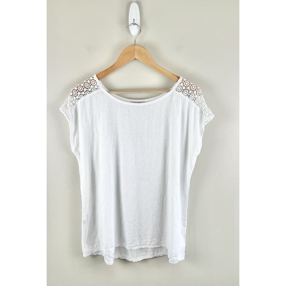 Alessia Pacini Linen Blouse Women's Size L Coastal Beach Vacation Resort White